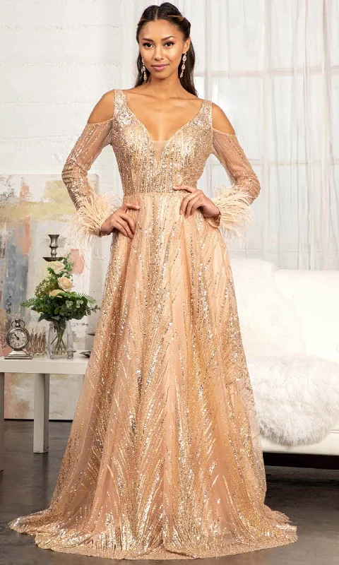 One - shoulder wedding guest dresses with beaded detailsGLS by Gloria GL3041 - Cut Out Long Sleeve Long Dress One - shoulder wedding guest dresses with beaded detailsGLS by Gloria GL3041 - Cut Out Long Sleeve Long Dress