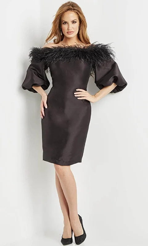 Cocktail dresses with a mesh panel and a high - neck designJovani 08211SC - Feather Detailed Cocktail Dress Cocktail dresses with a mesh panel and a high - neck designJovani 08211SC - Feather Detailed Cocktail Dress