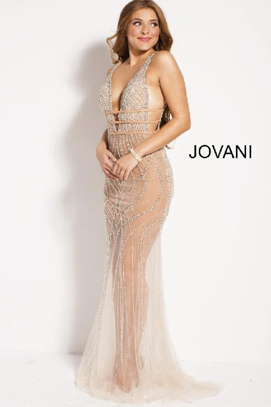 Bodycon dress with a lace - up frontJovani 51272 Sparkling Sheer Plunging Long Evening Dress Bodycon dress with a lace - up frontJovani 51272 Sparkling Sheer Plunging Long Evening Dress