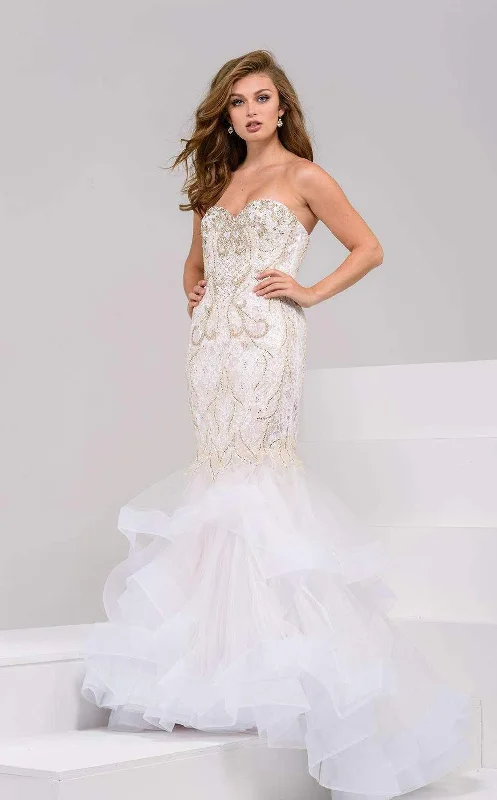 Bodycon dress with a ruched design for added textureJovani 27875 Tiered Mermaid Long Prom Dress Bodycon dress with a ruched design for added textureJovani 27875 Tiered Mermaid Long Prom Dress