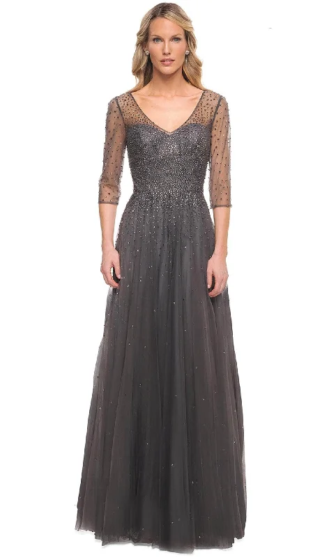 Wedding guest dresses with button - down fronts and A - line silhouettesLa Femme - 24894 Sheer Sequined Mother of the Groom Gown Wedding guest dresses with button - down fronts and A - line silhouettesLa Femme - 24894 Sheer Sequined Mother of the Groom Gown