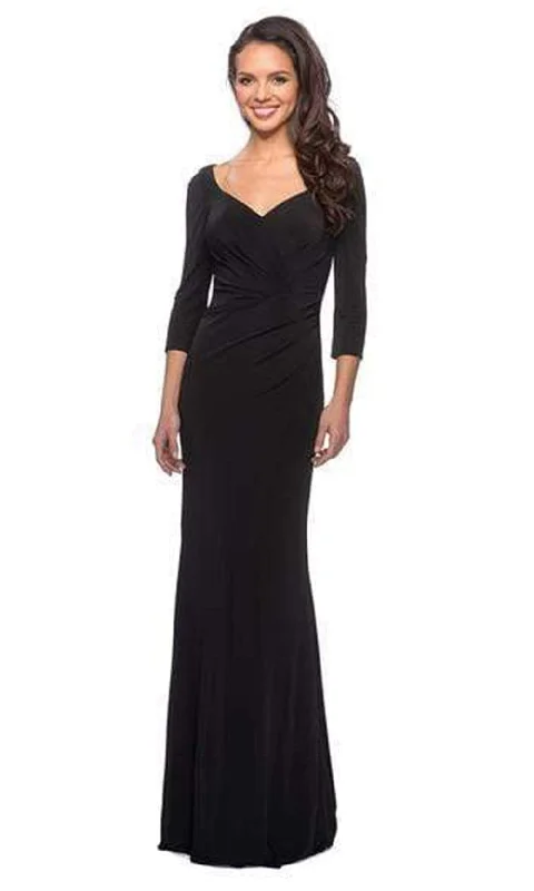 One - shoulder wedding guest dresses with beaded detailsLa Femme - 26955 Ruched V-neck Sheath Dress One - shoulder wedding guest dresses with beaded detailsLa Femme - 26955 Ruched V-neck Sheath Dress