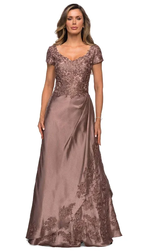 One - shoulder wedding guest dresses with beaded detailsLa Femme - 27033 Floral Satin A-Line Mother of the Bride Gown One - shoulder wedding guest dresses with beaded detailsLa Femme - 27033 Floral Satin A-Line Mother of the Bride Gown