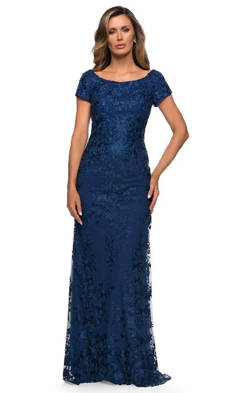 Polka - dot - printed wedding guest dresses with short sleevesLa Femme - 27842 Lace Scoop Neck Sheath Dress Polka - dot - printed wedding guest dresses with short sleevesLa Femme - 27842 Lace Scoop Neck Sheath Dress