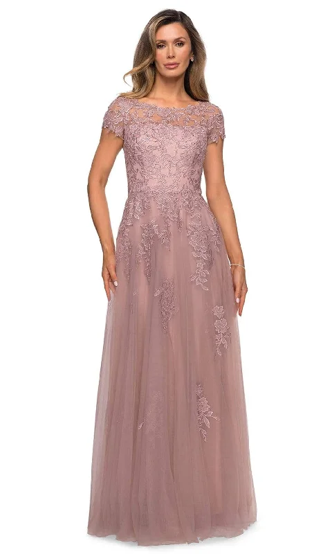 Strapless wedding guest dresses with rhinestone - studded bodicesLa Femme - 27920 Lace Tulle A-line Mother of the Bride Gown Strapless wedding guest dresses with rhinestone - studded bodicesLa Femme - 27920 Lace Tulle A-line Mother of the Bride Gown
