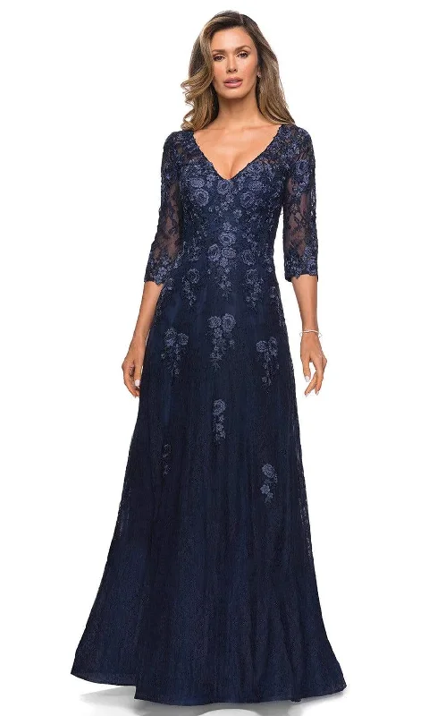Wedding guest dresses with pom - pom trims for a playful lookLa Femme - 28000 Floral Lace Long Mother of the Bride Gown Wedding guest dresses with pom - pom trims for a playful lookLa Femme - 28000 Floral Lace Long Mother of the Bride Gown