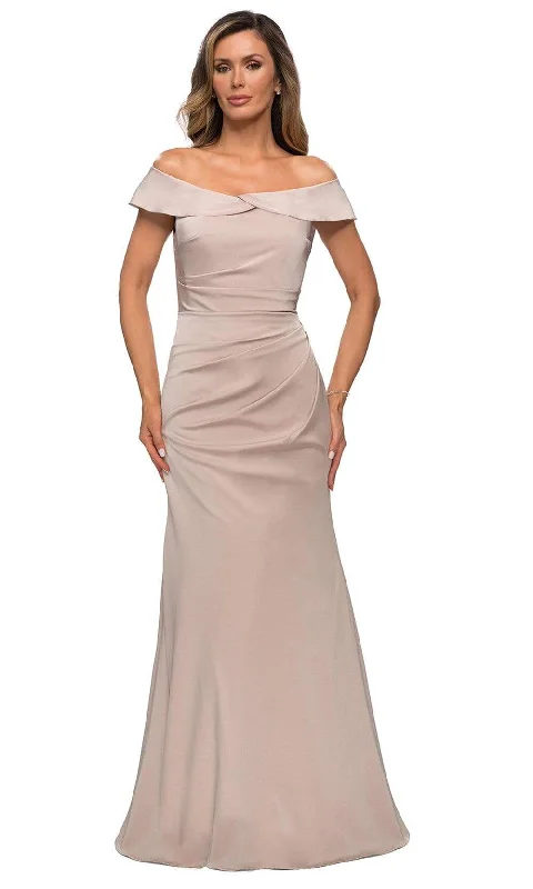 Sleeveless wedding guest dresses with ruffled hemsLa Femme - 28110 Off Shoulder Ruche-Ornate Trumpet Dress Sleeveless wedding guest dresses with ruffled hemsLa Femme - 28110 Off Shoulder Ruche-Ornate Trumpet Dress