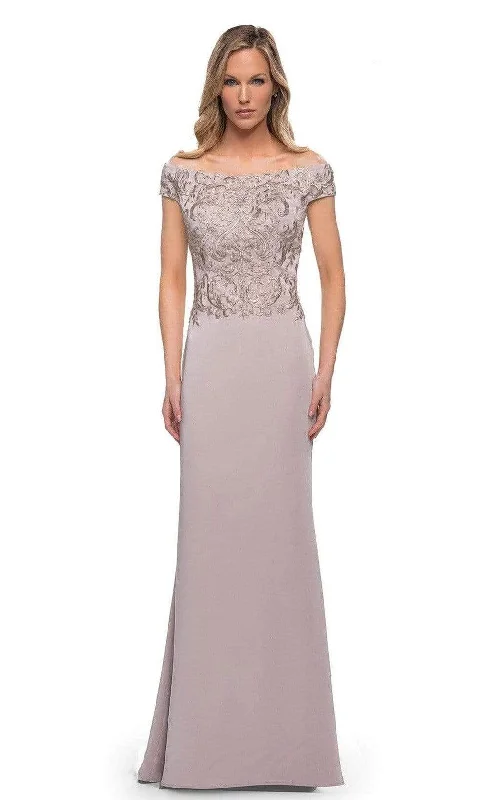 Wedding guest dresses with fringe accents for a bohemian - inspired weddingLa Femme - 29331 Off Shoulder Formal Sheath Dress Wedding guest dresses with fringe accents for a bohemian - inspired weddingLa Femme - 29331 Off Shoulder Formal Sheath Dress