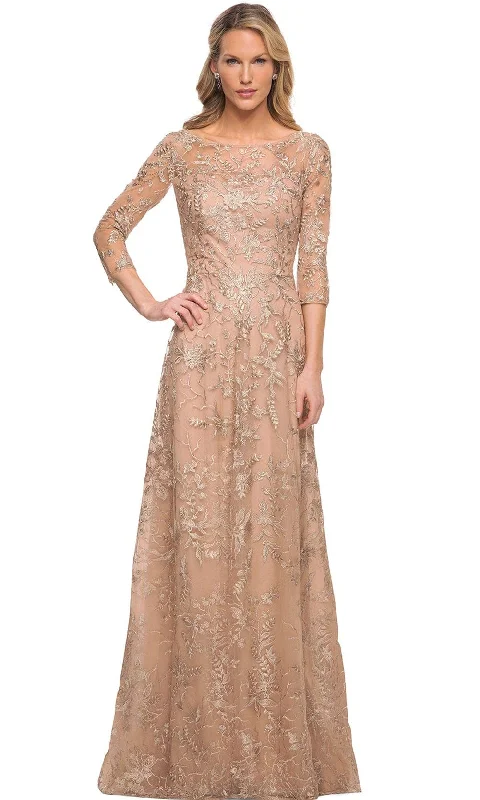 Wedding guest dresses with belted waists and knee - length skirtsLa Femme 30021 - Sheer Lace Sheath Mother of the Bride Dress Wedding guest dresses with belted waists and knee - length skirtsLa Femme 30021 - Sheer Lace Sheath Mother of the Bride Dress