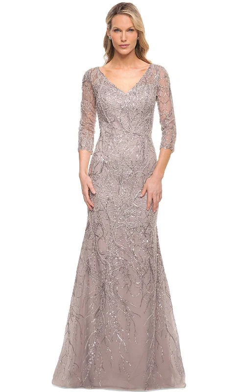 Satin wedding guest dresses with side slits for a sexy touchLa Femme 30044 - Embroidered Mermaid Mother of the Groom Dress Satin wedding guest dresses with side slits for a sexy touchLa Femme 30044 - Embroidered Mermaid Mother of the Groom Dress
