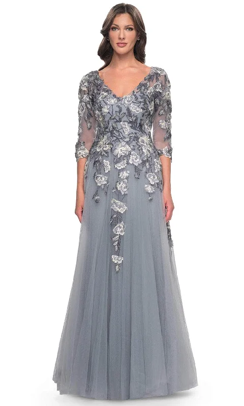 Plaid wedding guest dresses in muted colors for a fall weddingLa Femme 30968 - Quarter Sleeve Embroidered Long Gown Plaid wedding guest dresses in muted colors for a fall weddingLa Femme 30968 - Quarter Sleeve Embroidered Long Gown