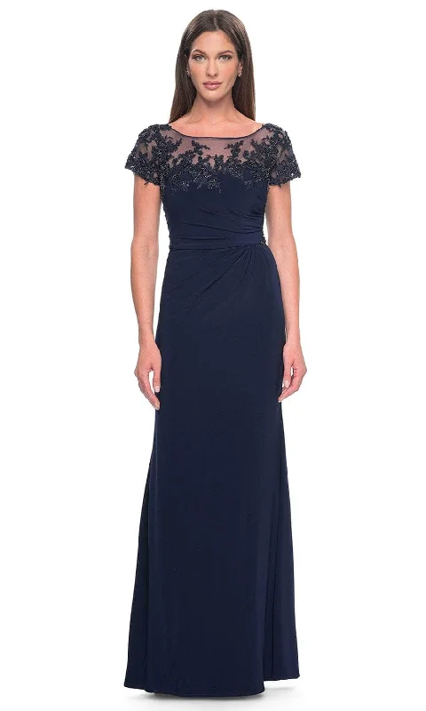 Halter - neck wedding guest dresses with beaded strapsLa Femme 31805 - Short Sleeve Ruched Detailed Evening Dress Halter - neck wedding guest dresses with beaded strapsLa Femme 31805 - Short Sleeve Ruched Detailed Evening Dress