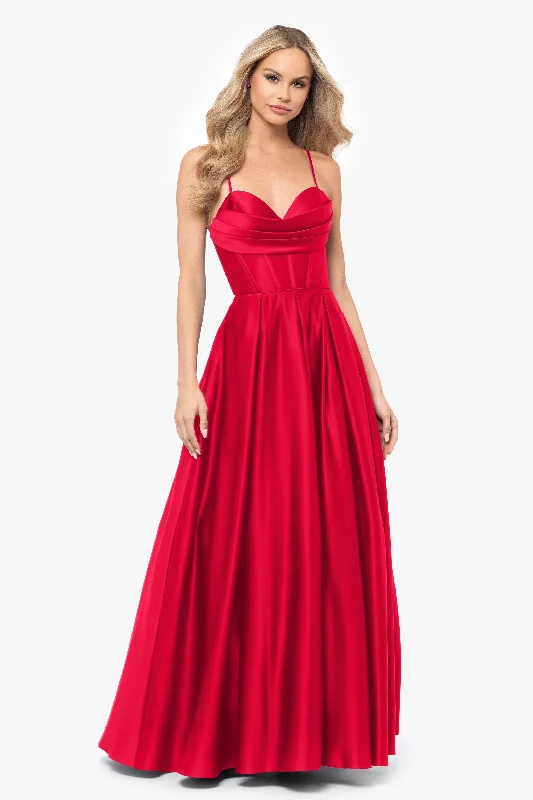 Cocktail dresses with a fringe detail and a sleeveless design"Liza" Lamour Satin Draped Corset Tieback Gown Cocktail dresses with a fringe detail and a sleeveless design"Liza" Lamour Satin Draped Corset Tieback Gown