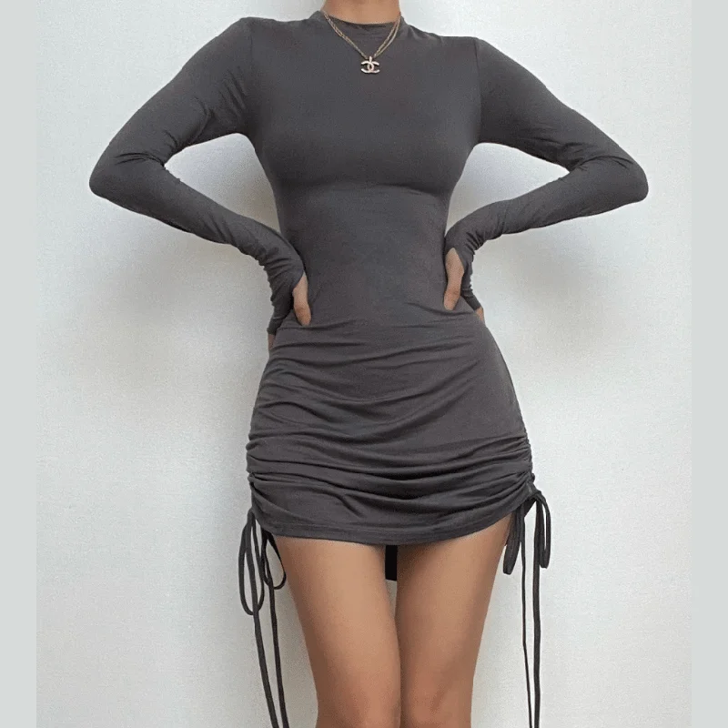 Velvet cocktail dresses with long sleeves for winter galasBerryBetty - Long sleeve drawstring gloves solid mini dress Velvet cocktail dresses with long sleeves for winter galasBerryBetty - Long sleeve drawstring gloves solid mini dress