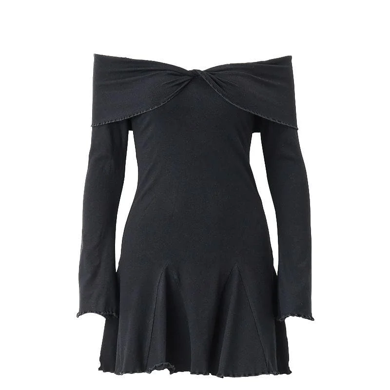 Cocktail dresses with off - the - shoulder designs and beaded accentsBerryBetty - Long sleeve ruffle off shoulder solid ruched mini dress Cocktail dresses with off - the - shoulder designs and beaded accentsBerryBetty - Long sleeve ruffle off shoulder solid ruched mini dress