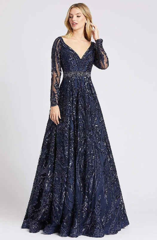 Wedding guest dresses with pom - pom trims for a playful lookMac Duggal Ballgowns - 67113H Embellished Long Sleeve V-neck Ballgown Wedding guest dresses with pom - pom trims for a playful lookMac Duggal Ballgowns - 67113H Embellished Long Sleeve V-neck Ballgown