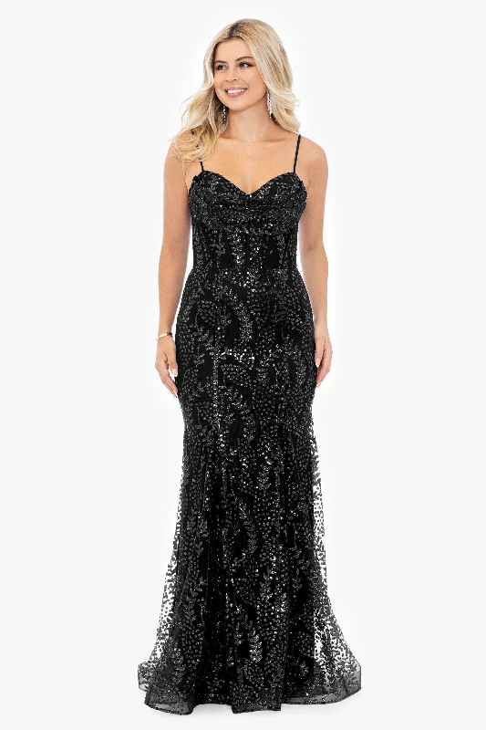 Cocktail dresses with a wrap - front style and a long - length option"Marissa" Long Glitter Mesh Lace Up Back Gown Cocktail dresses with a wrap - front style and a long - length option"Marissa" Long Glitter Mesh Lace Up Back Gown