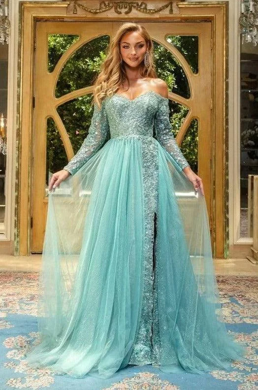 Bodycon dress made of satin for a luxurious feelPortia And Scarlett 22924 Off Shoulder Long Gown Bodycon dress made of satin for a luxurious feelPortia And Scarlett 22924 Off Shoulder Long Gown
