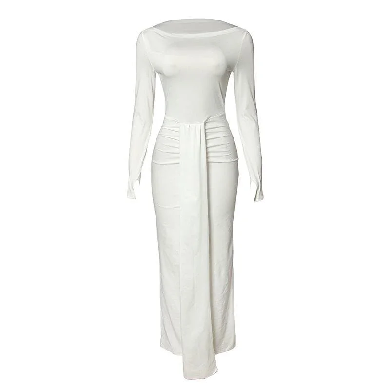 Cocktail dresses with a velvet - trimmed collar and a short skirtBerryBetty - Ruched solid long sleeve round neck maxi dress Cocktail dresses with a velvet - trimmed collar and a short skirtBerryBetty - Ruched solid long sleeve round neck maxi dress