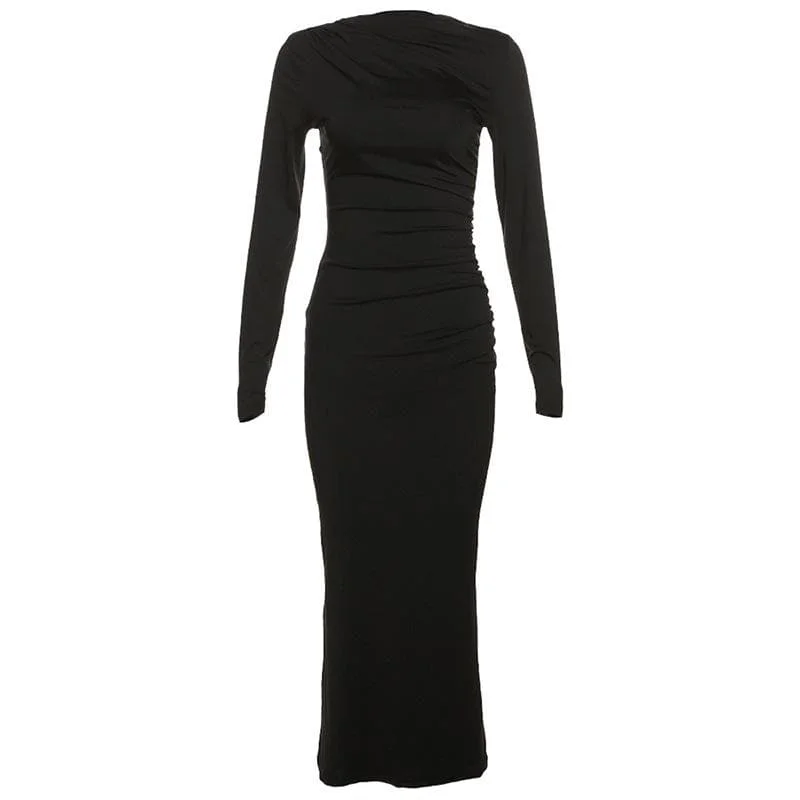 Cocktail dresses with cold - shoulder designs in a lightweight fabricBerryBetty - Ruched solid long sleeve zip-up maxi dress Cocktail dresses with cold - shoulder designs in a lightweight fabricBerryBetty - Ruched solid long sleeve zip-up maxi dress