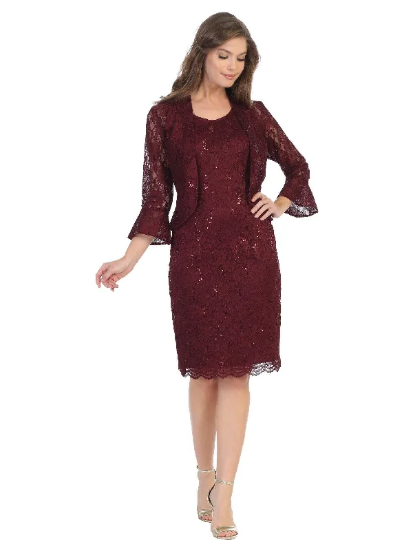 Bow - backed cocktail dresses with a fit - and - flare silhouetteShort Mother of the Bride 2 Piece Lace Jacket Dress Bow - backed cocktail dresses with a fit - and - flare silhouetteShort Mother of the Bride 2 Piece Lace Jacket Dress