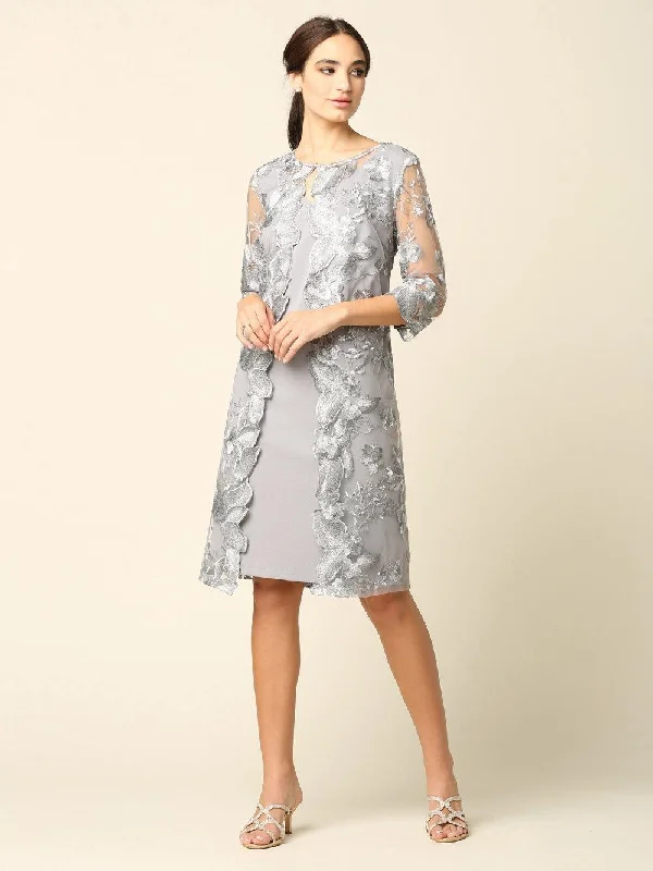 Cocktail dresses with a fringe detail and a sleeveless designShort Mother of the Bride Chiffon Dress