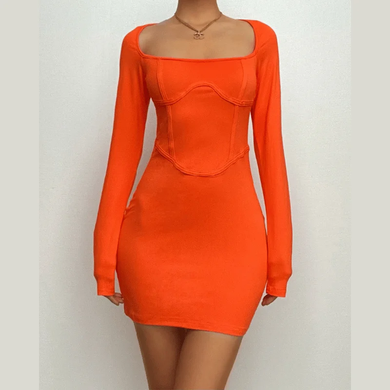 Sleeveless cocktail dresses in a silk - blend fabric for a luxurious feelBerryBetty - Square neck long sleeve solid corset mini dress