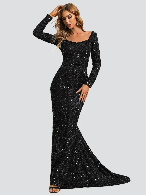 Cocktail dresses with a pleated skirt and a square necklineSquare Neck Glitter Mermaid Evening Dress XJ429 Cocktail dresses with a pleated skirt and a square necklineSquare Neck Glitter Mermaid Evening Dress XJ429