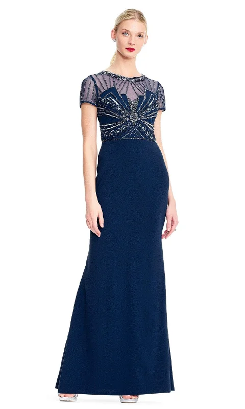 Formal dresses with tassel - adorned belts and tiered skirts for a stylish and festive formal eventAdrianna Papell - AP1E203646 Beaded Sheer Short Sleeve Trumpet Dress Formal dresses with tassel - adorned belts and tiered skirts for a stylish and festive formal eventAdrianna Papell - AP1E203646 Beaded Sheer Short Sleeve Trumpet Dress