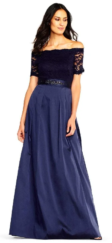 Long - train formal dresses in chiffon for a dramatic prom entranceAdrianna Papell - Off-Shoulder Taffeta A-line Gown AP1E201965 Long - train formal dresses in chiffon for a dramatic prom entranceAdrianna Papell - Off-Shoulder Taffeta A-line Gown AP1E201965