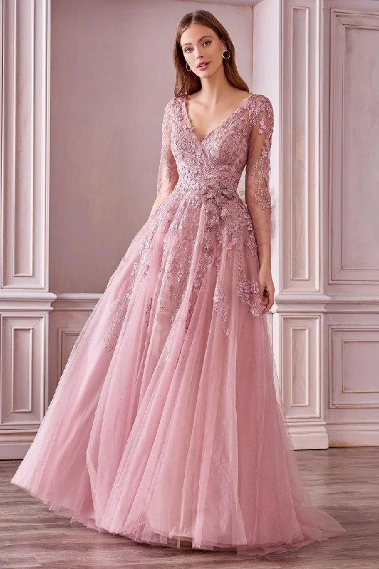 Bodycon dress with a wrap - around style​Andrea & Leo A0988 Long Sleeve A Line Gown