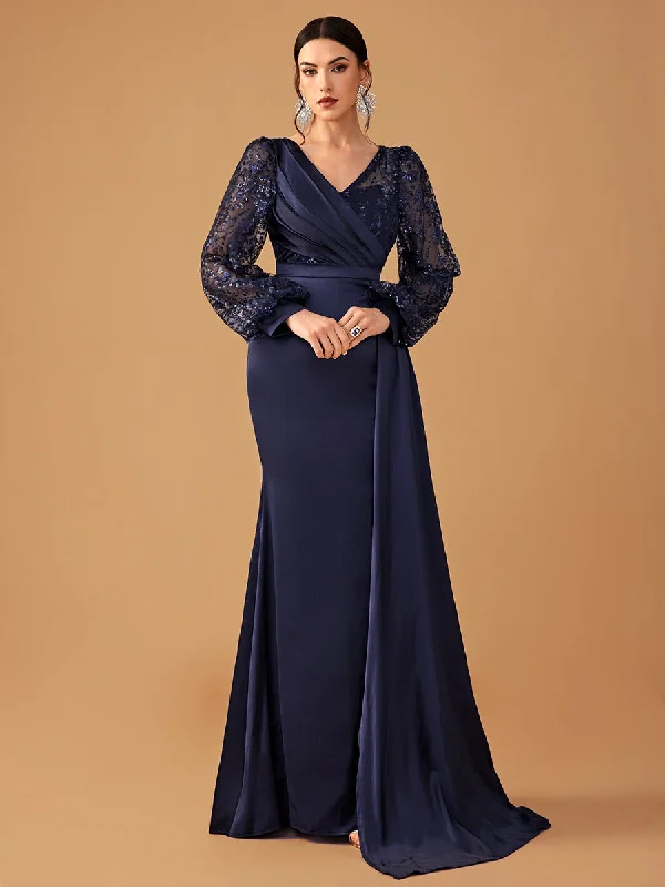 Prom dresses with lace - trimmed hems and off - the - shoulder necklines for a delicate lookBallon Sleeve Wrap Panel Prom Dress MCW1131 Prom dresses with lace - trimmed hems and off - the - shoulder necklines for a delicate lookBallon Sleeve Wrap Panel Prom Dress MCW1131