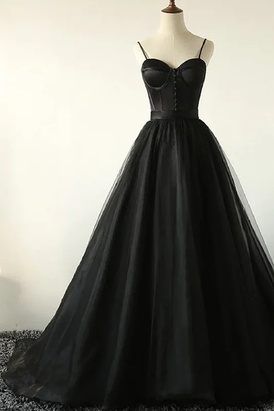 Short - length party dresses with a ruffled skirt for a flirty lookBlack Corset A-Line Tulle Long Prom Dress Short - length party dresses with a ruffled skirt for a flirty lookBlack Corset A-Line Tulle Long Prom Dress