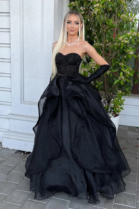 Midi - length party dresses for a modest and fashionable choiceSparkly Black Strapless Ball Gown Dress Midi - length party dresses for a modest and fashionable choiceSparkly Black Strapless Ball Gown Dress