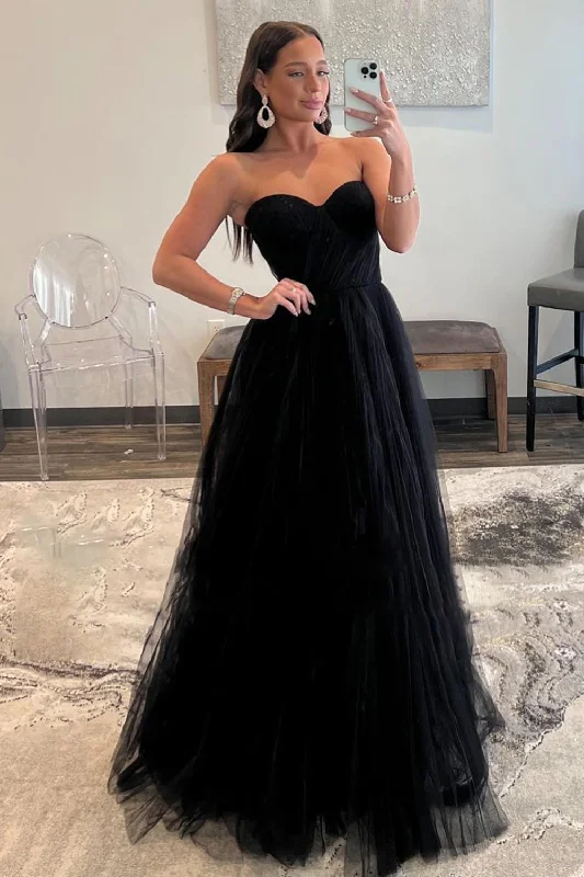 Party dresses with a satin - lined interior for added comfortBlack Sweetheart Tulle A-Line Prom Dress Party dresses with a satin - lined interior for added comfortBlack Sweetheart Tulle A-Line Prom Dress