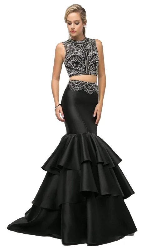 Tea - length formal dresses with lace trim for a semi - formal promCinderella Divine - 83903 Two Piece Beaded Tiered Mermaid Dress Tea - length formal dresses with lace trim for a semi - formal promCinderella Divine - 83903 Two Piece Beaded Tiered Mermaid Dress