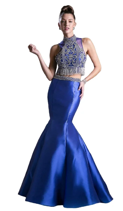 Prom dresses with lace - trimmed sleeves and empire - style waists for a flattering and vintage - inspired formal affairCinderella Divine - 84016 Two-Piece Beaded High Halter Mermaid Gown Prom dresses with lace - trimmed sleeves and empire - style waists for a flattering and vintage - inspired formal affairCinderella Divine - 84016 Two-Piece Beaded High Halter Mermaid Gown