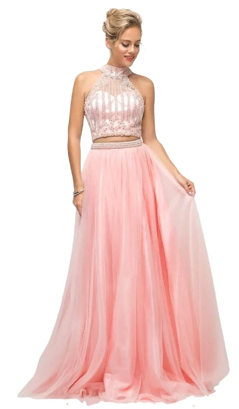 Formal dresses with asymmetric ruffled hems and high - low designs for a fashion - forward and dynamic appearanceCinderella Divine - 8994 Beaded Illusion High Halter A-Line Gown Formal dresses with asymmetric ruffled hems and high - low designs for a fashion - forward and dynamic appearanceCinderella Divine - 8994 Beaded Illusion High Halter A-Line Gown