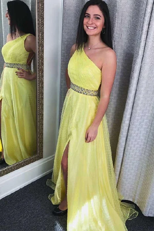 Evening party dresses with a long train for a dramatic entranceClassic One Shoulder Ruched Yellow Long Prom/Formal Dress PG856 Evening party dresses with a long train for a dramatic entranceClassic One Shoulder Ruched Yellow Long Prom/Formal Dress PG856