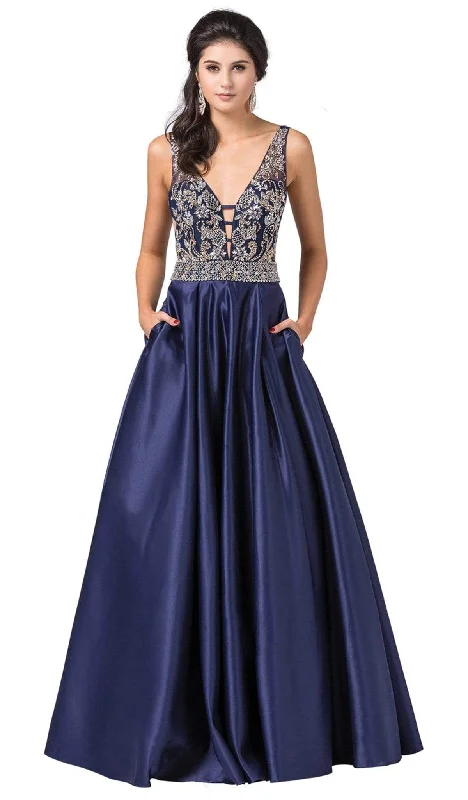 Prom dresses with keyhole backs and rhinestone - studded straps for a flirty lookDancing Queen - 2512 Intricate Beaded Ladder Banded Plunge Gown Prom dresses with keyhole backs and rhinestone - studded straps for a flirty lookDancing Queen - 2512 Intricate Beaded Ladder Banded Plunge Gown