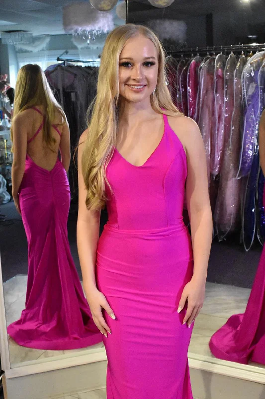 Formal dresses with fringe - trimmed sleeves and wrap - around styles for a bohemian - inspired formal eventFuchsia Mermaid V Neck Long Prom Dress Formal dresses with fringe - trimmed sleeves and wrap - around styles for a bohemian - inspired formal eventFuchsia Mermaid V Neck Long Prom Dress