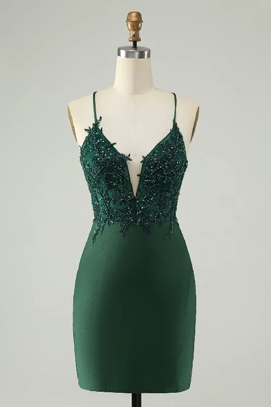 Cocktail party dresses in a classic little black dress styleGlitter Dark Green Tight V Neck Beaded Party Dress Cocktail party dresses in a classic little black dress styleGlitter Dark Green Tight V Neck Beaded Party Dress