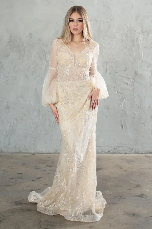 Bodycon dress with a flared skirt for a unique silhouette​High Couture NR2207 Long Sleeve Formal Fitted Evening Dress