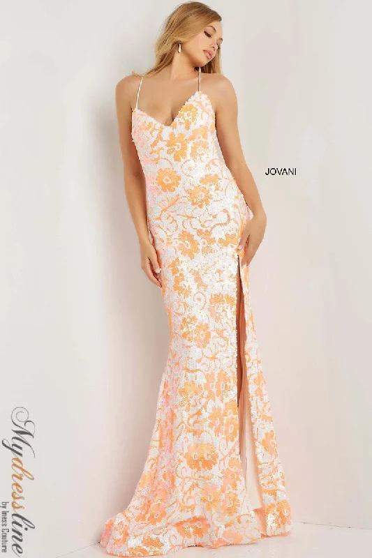 Prom dresses with lace - up side panels and ruffled bodices for a feminine and detailed lookJovani 08255