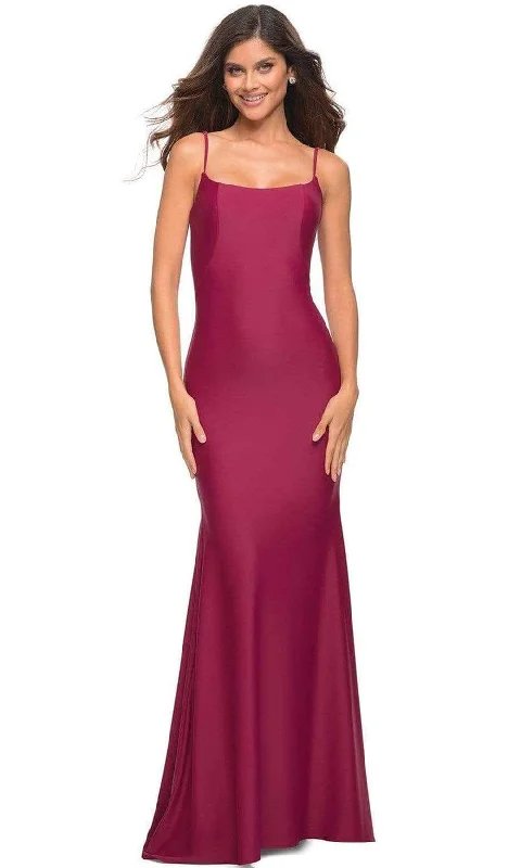 Tea - length formal dresses with lace trim for a semi - formal promLa Femme - 30458 Low Back Mermaid Gown Tea - length formal dresses with lace trim for a semi - formal promLa Femme - 30458 Low Back Mermaid Gown