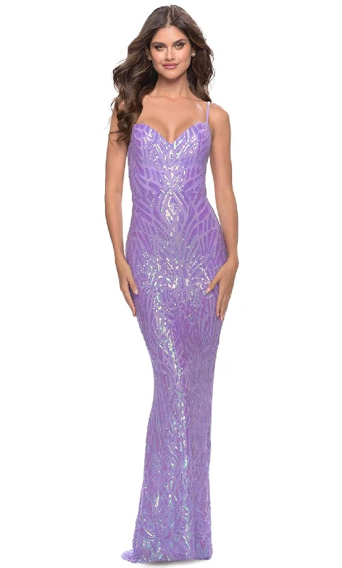 Formal dresses with button - front designs and tulle skirts for a charming prom styleLa Femme 31390 - Print Sequin Evening Dress Formal dresses with button - front designs and tulle skirts for a charming prom styleLa Femme 31390 - Print Sequin Evening Dress