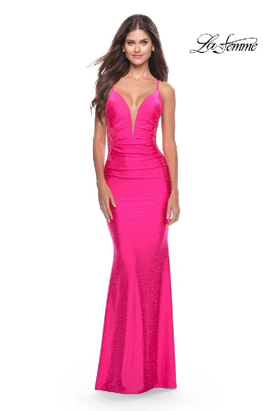 Party dresses with a leatherette material for a tough and stylish appearanceLa Femme Dress 31436 Party dresses with a leatherette material for a tough and stylish appearanceLa Femme Dress 31436