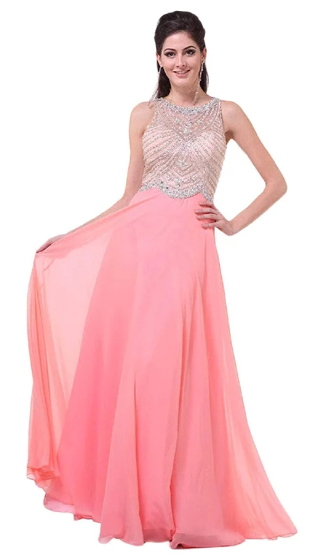 Sheath formal dresses with metallic thread detailing for a modern promLadivine 8733 - Crystal Adorned A-Line Evening Gown Sheath formal dresses with metallic thread detailing for a modern promLadivine 8733 - Crystal Adorned A-Line Evening Gown