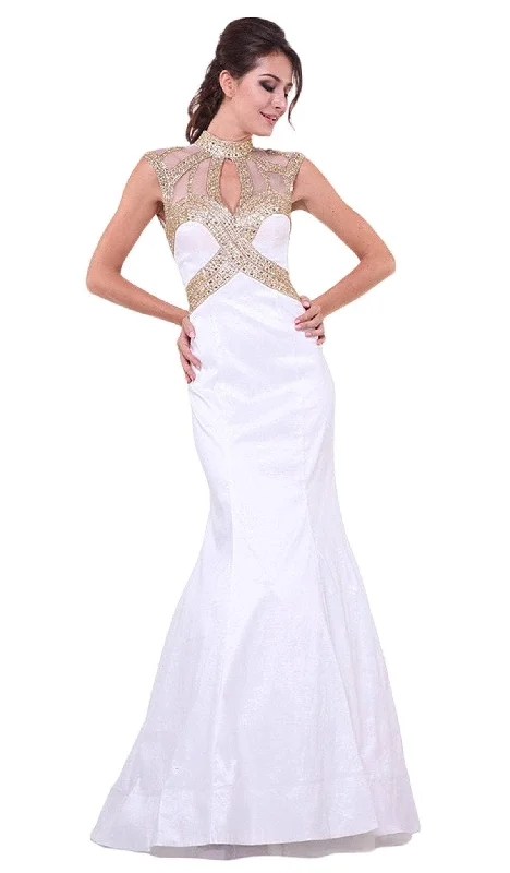 Ball - gown style formal dresses with sequined bodices for promLadivine 8760 - Adorned Sheer High Neck Fitted Evening Gown Ball - gown style formal dresses with sequined bodices for promLadivine 8760 - Adorned Sheer High Neck Fitted Evening Gown
