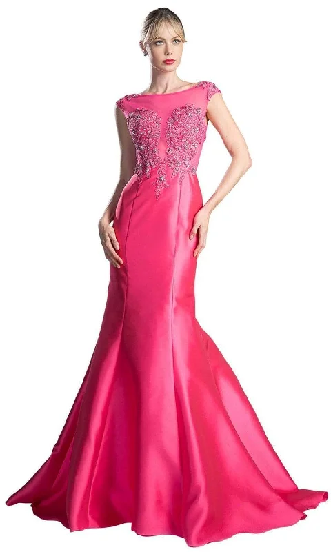 Formal dresses with tiered lace skirts and off - the - shoulder necklines for a feminine and elegant formal appearanceLadivine 8984A- Appliqued Illusion Mermaid Gown